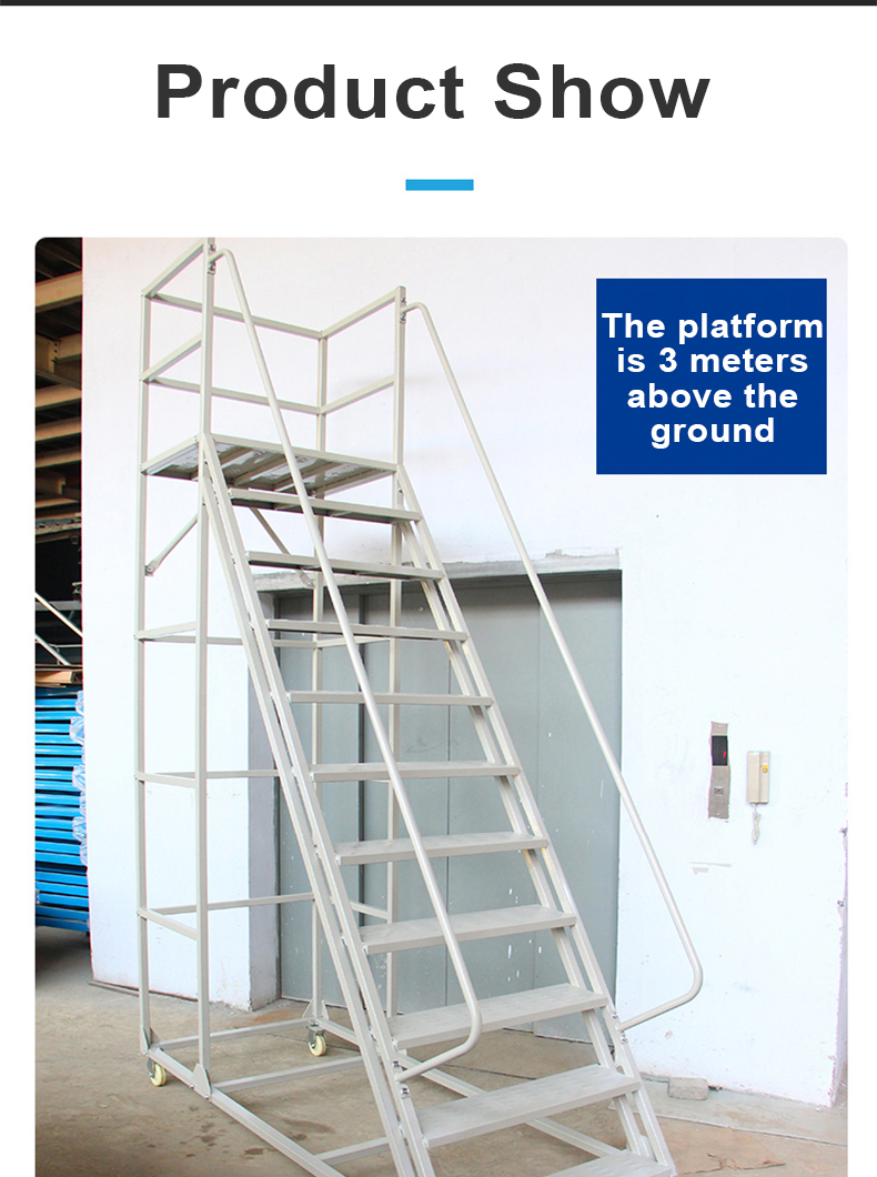 Supermarket warehouse climbing ladder, warehouse mobile platform ...