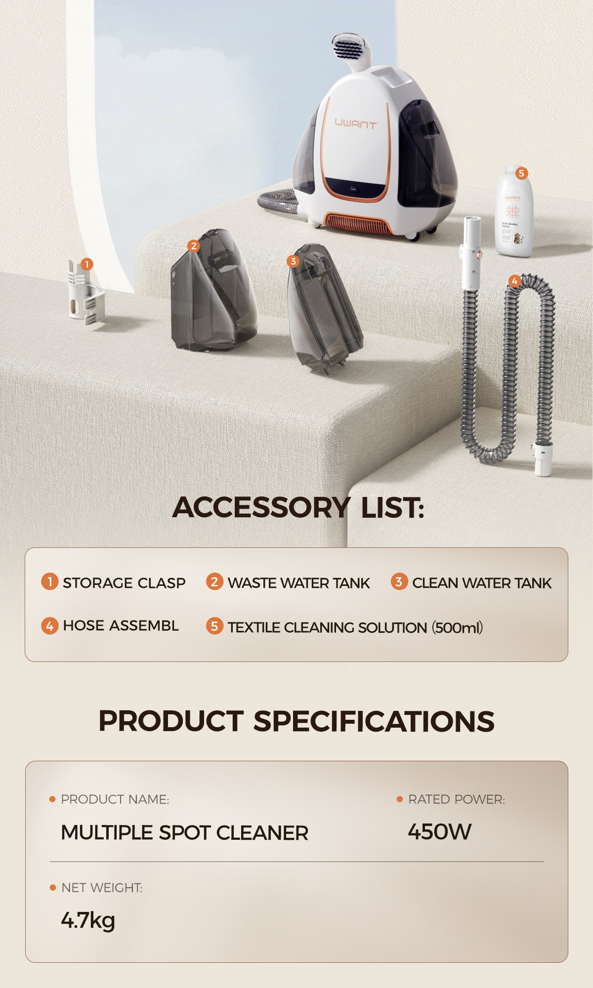 [HOT] UWANT B100-S Spot Cleaner Wet & Dry Vaccum 12kPa Self-cleaning ... 