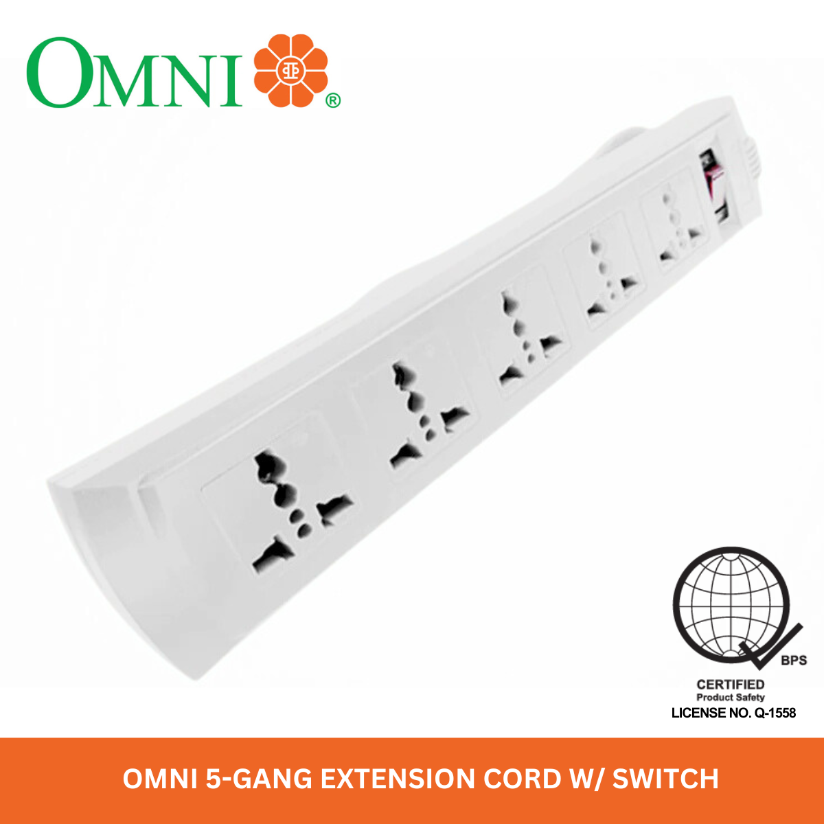 OMNI Extension Wire Heavy Duty 5-Gang Universal Outlet with Main Switch ...