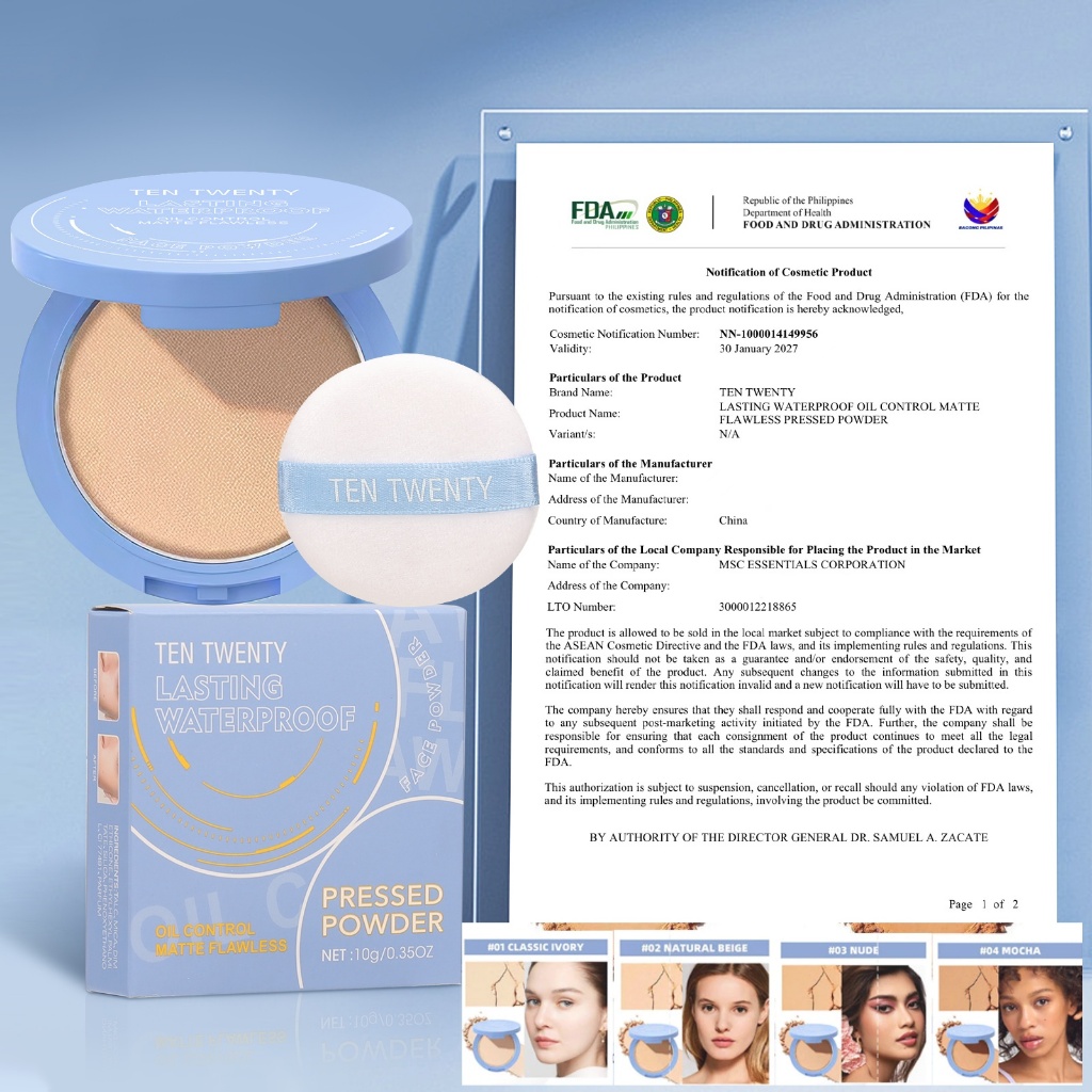 TEN TWENTY Oil Control Matte Face Powder With Mirror Long Lasting ...