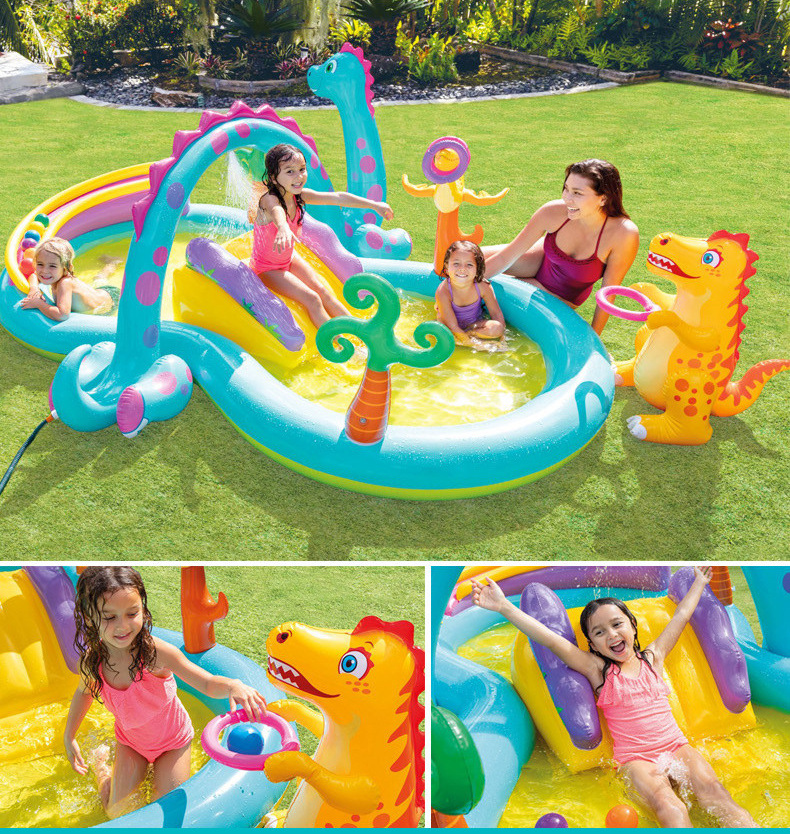 INTEX Inflatable Swimming Pool for KidsDinosaur Paradise Rainbow Circle ...