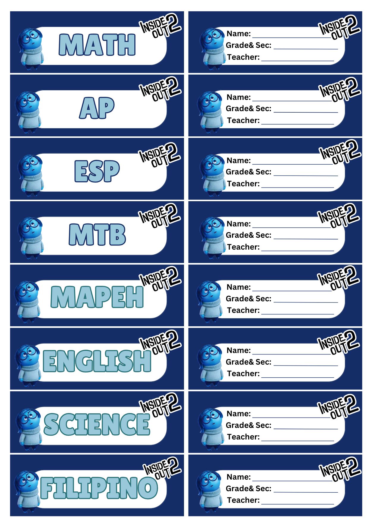 8 Pairs Customize Subject Sticker Label & Name Label | Shopee Philippines
