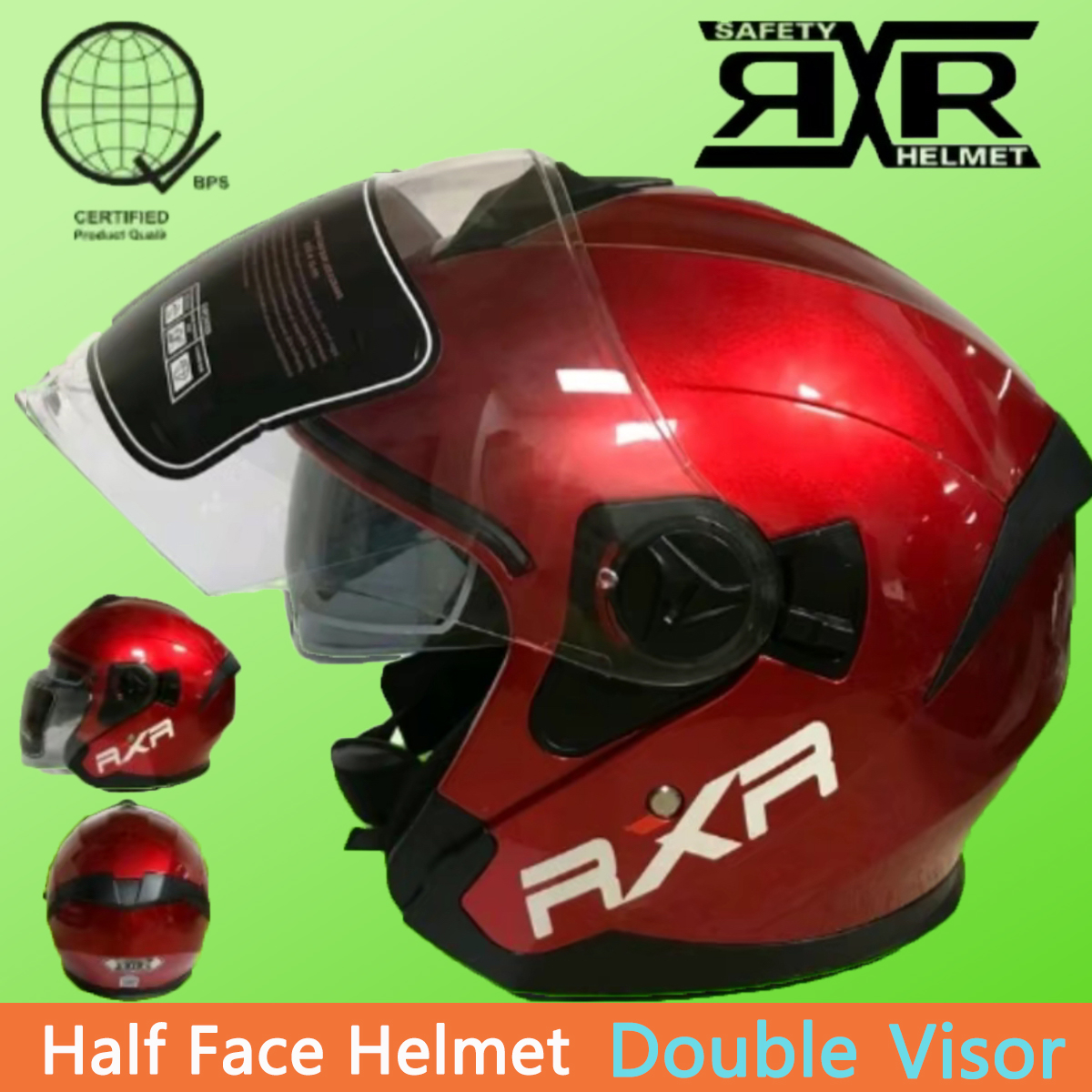 RXR HALF FACE HELMET MOTORCYCLE DOUBLE VISOR FREE SIZE GOOD QUALITY ...