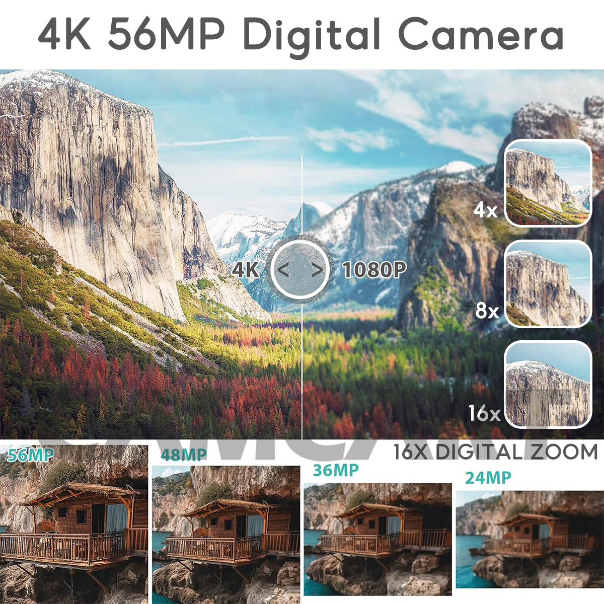 Digital Camera 56MP Camera For Photography 4K Camera For Vlogging 16X ...