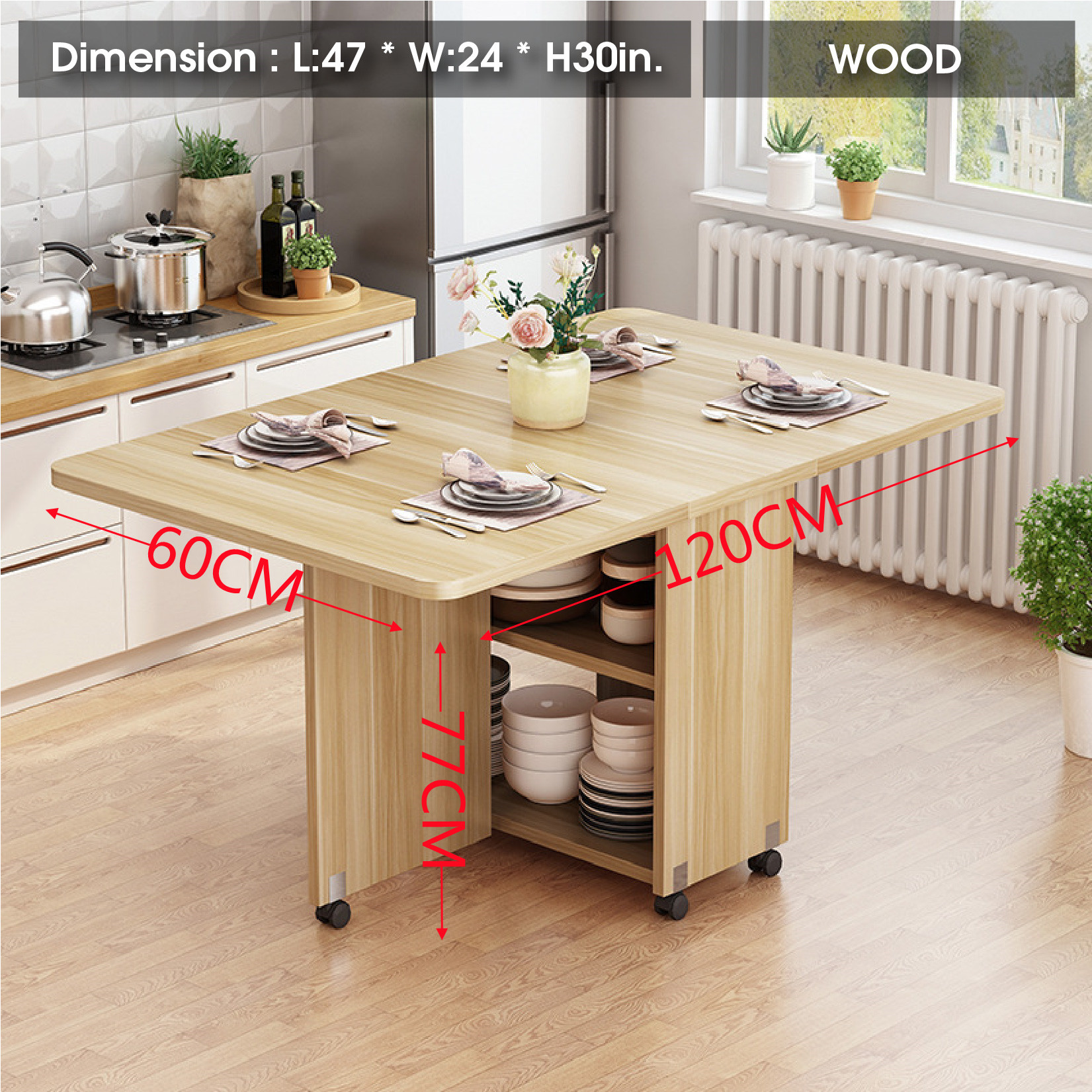 Multifunctional Mobile Folding Solid Wood Home Outdoor Dining Table ...