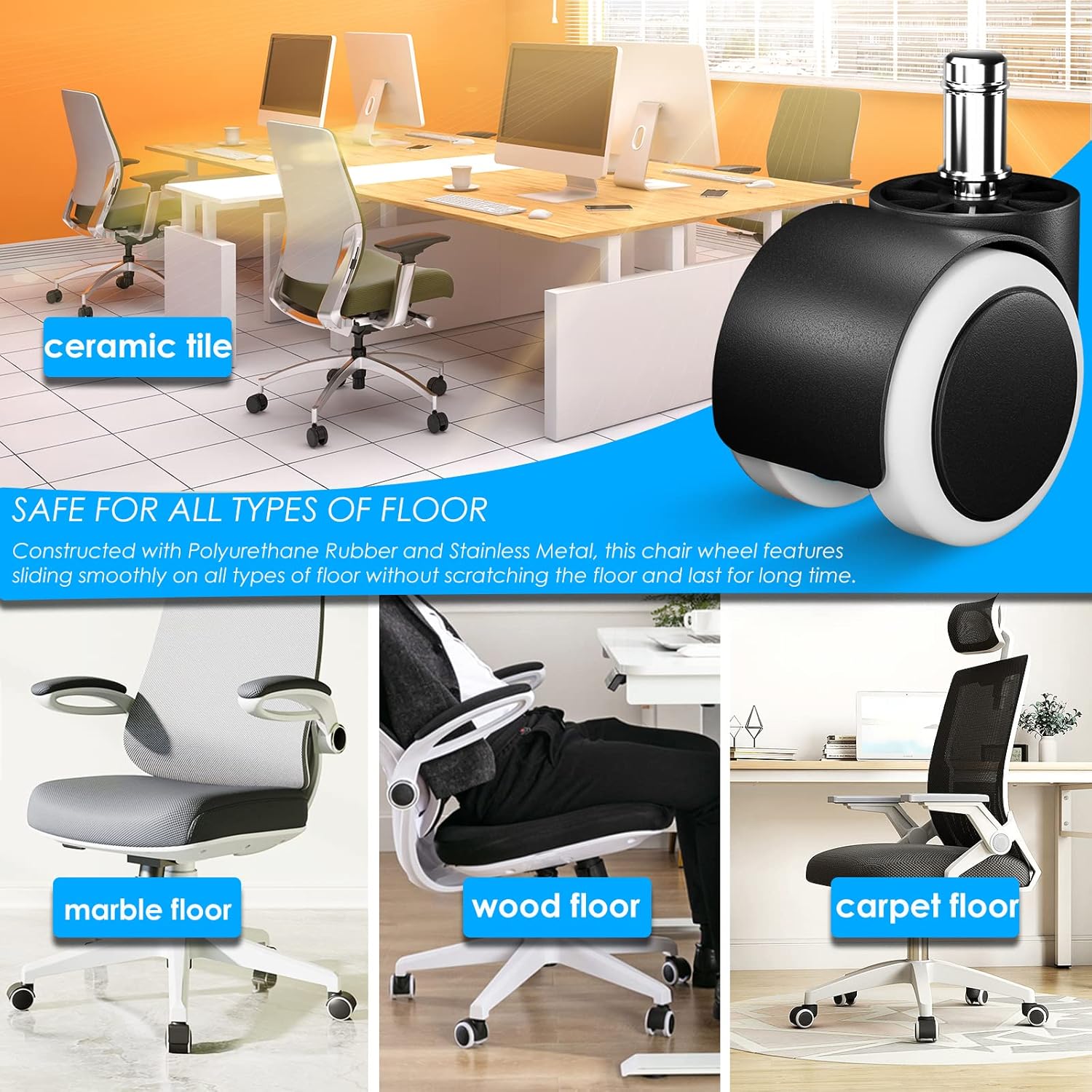 Office Chair Wheels Roller Rotating Universal Computer Chair Wheels ...