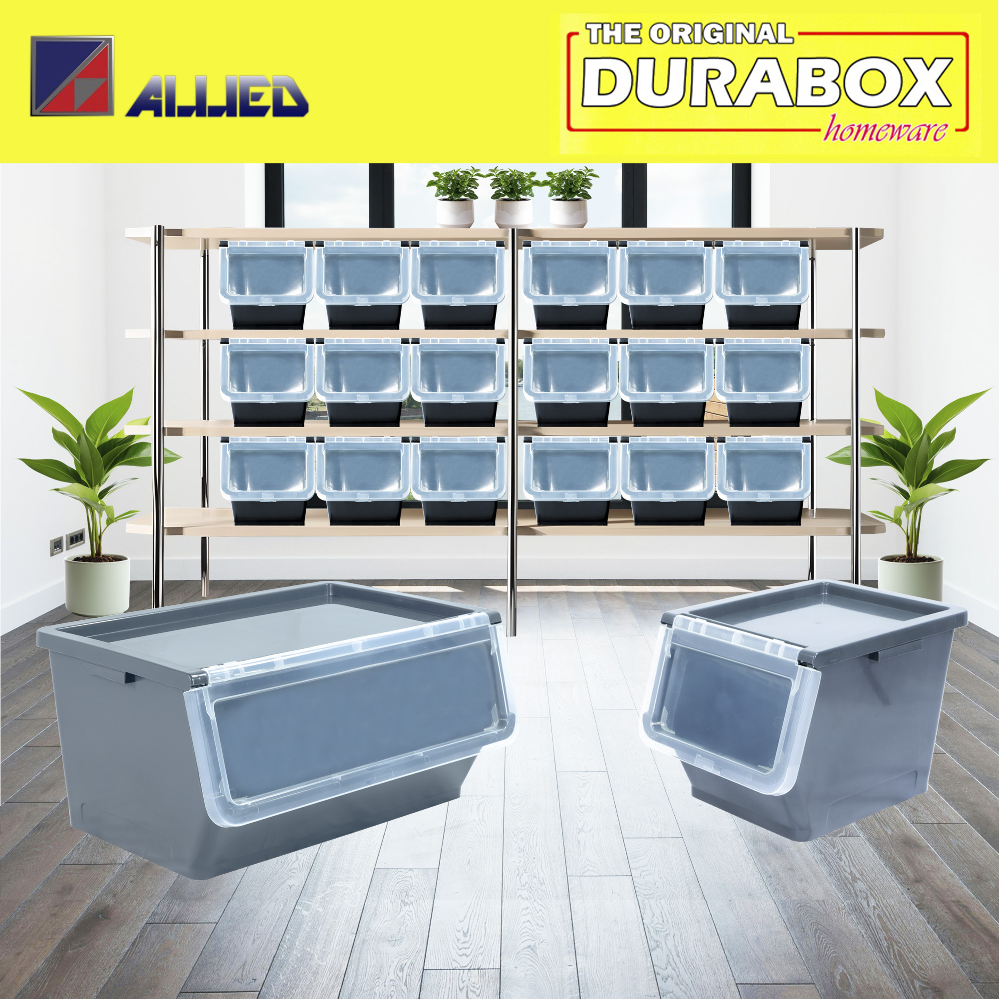 Allied Stackable Flip Top Storage Box Organizer with Wheels | Shopee ...