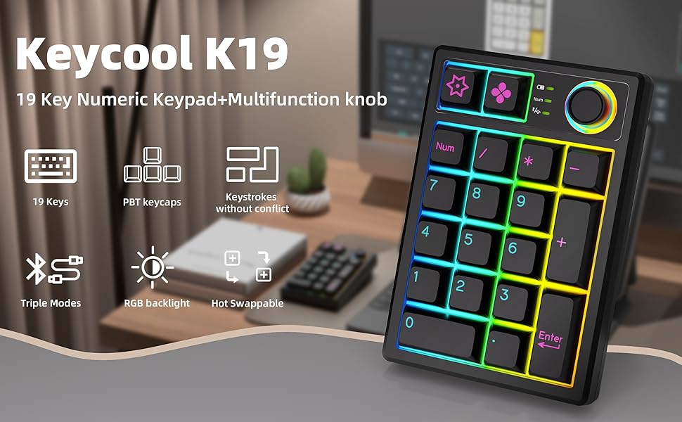 Keycool K21 K19 Numpad 3Modes Hot Swappable Programming Mechanical RGB ...