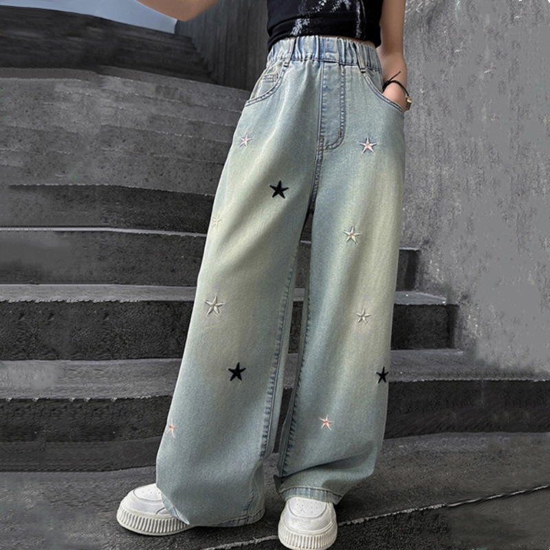 New Baggy Jeans for Kids Girl Star Pattern Korean Maong Pants Girl ...