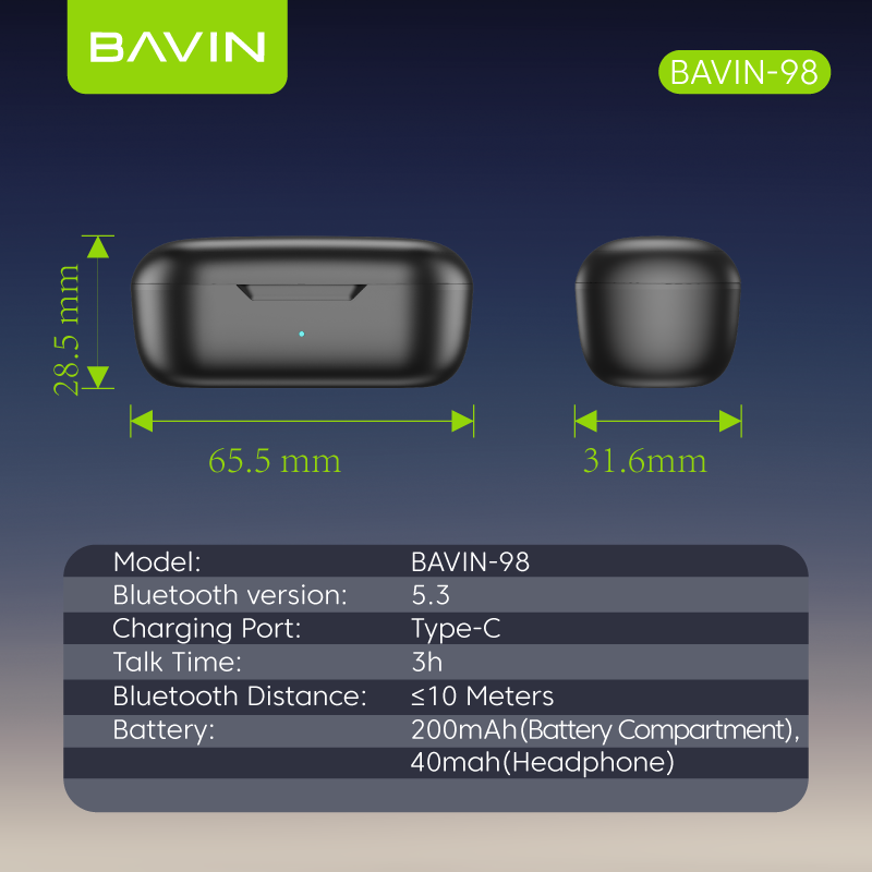 BAVIN BA98 HiFi Audio Bluetooth Wireless TWS Earbuds w/ Lightweight ...