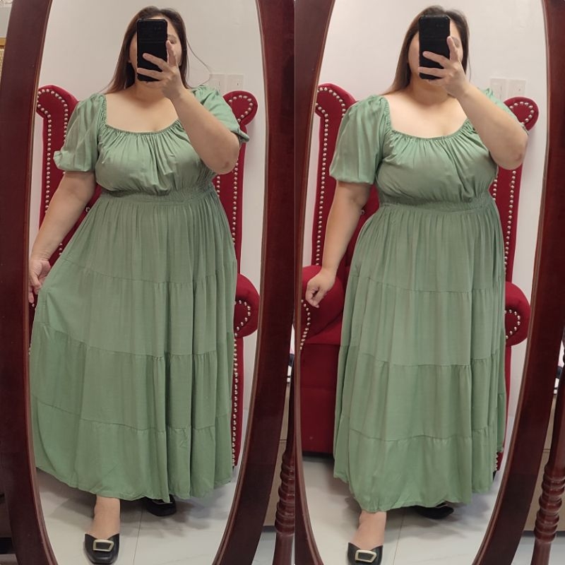 Plus size 4XL-5XL Nerchie tiered maxi dress in soft linen fabric ...