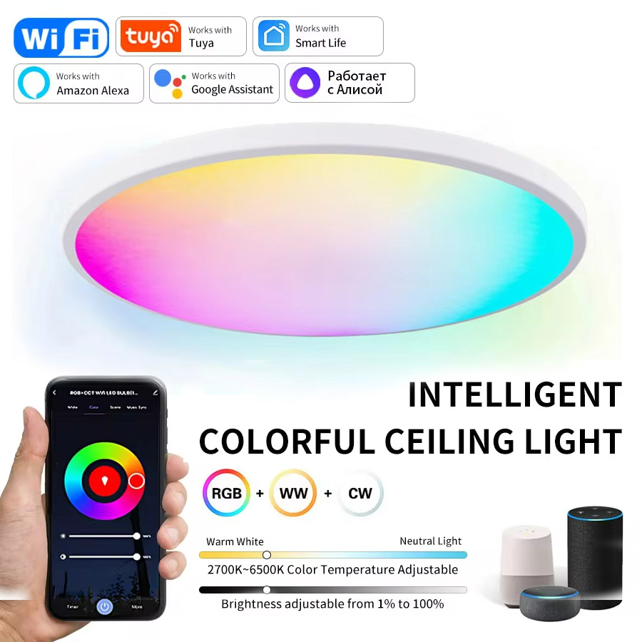 Tuya Smart WiFi Ceiling Light RGB Circular Ambient Lamp dream color APP ...