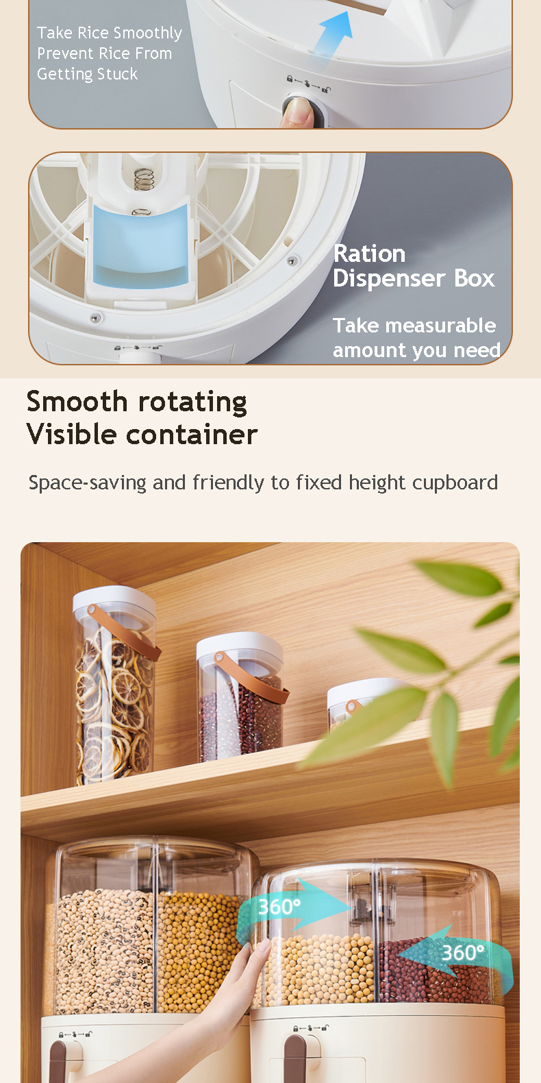 Ecoco Rice Dispenser Clear Cereal Storage Container Rotatable Rice Box ...