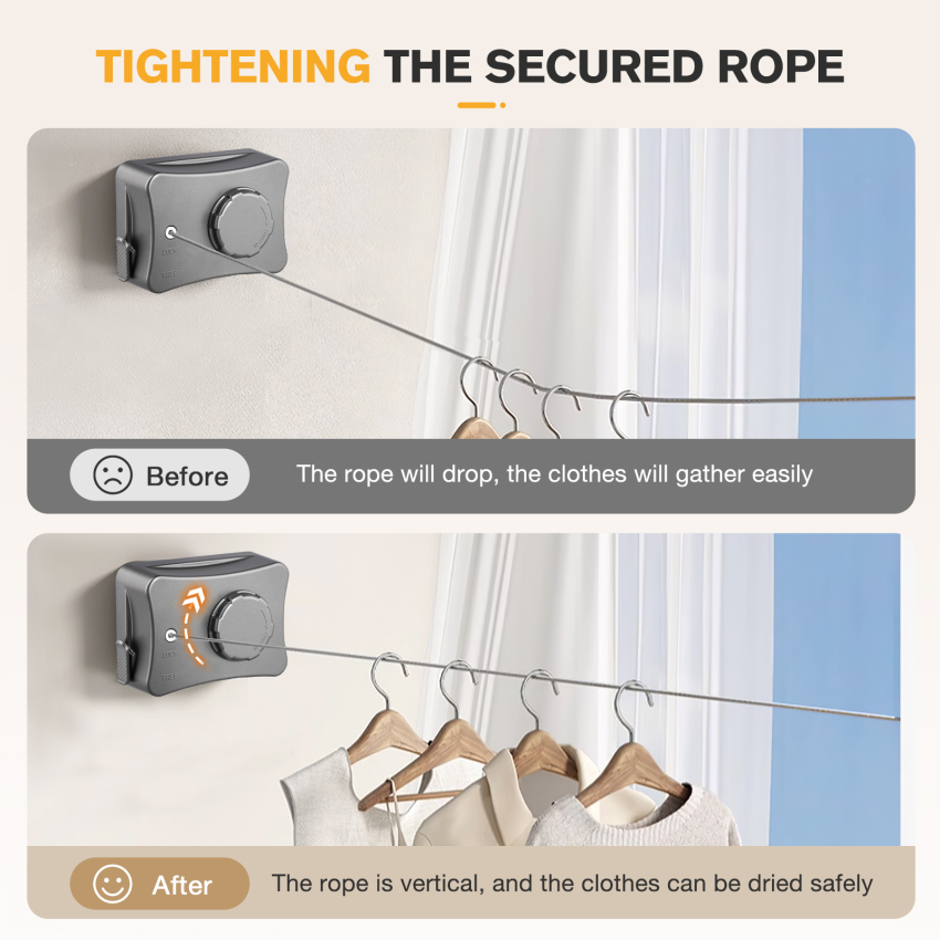 5.1m Retractable Clothes Horse Stainless Steel Cloth Wire Rope Non Slip ...