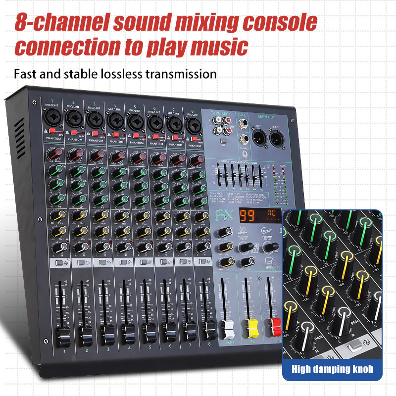 8-Channel Audio Mixer amplifier with Bluetooth USB Recording 99DSP ...