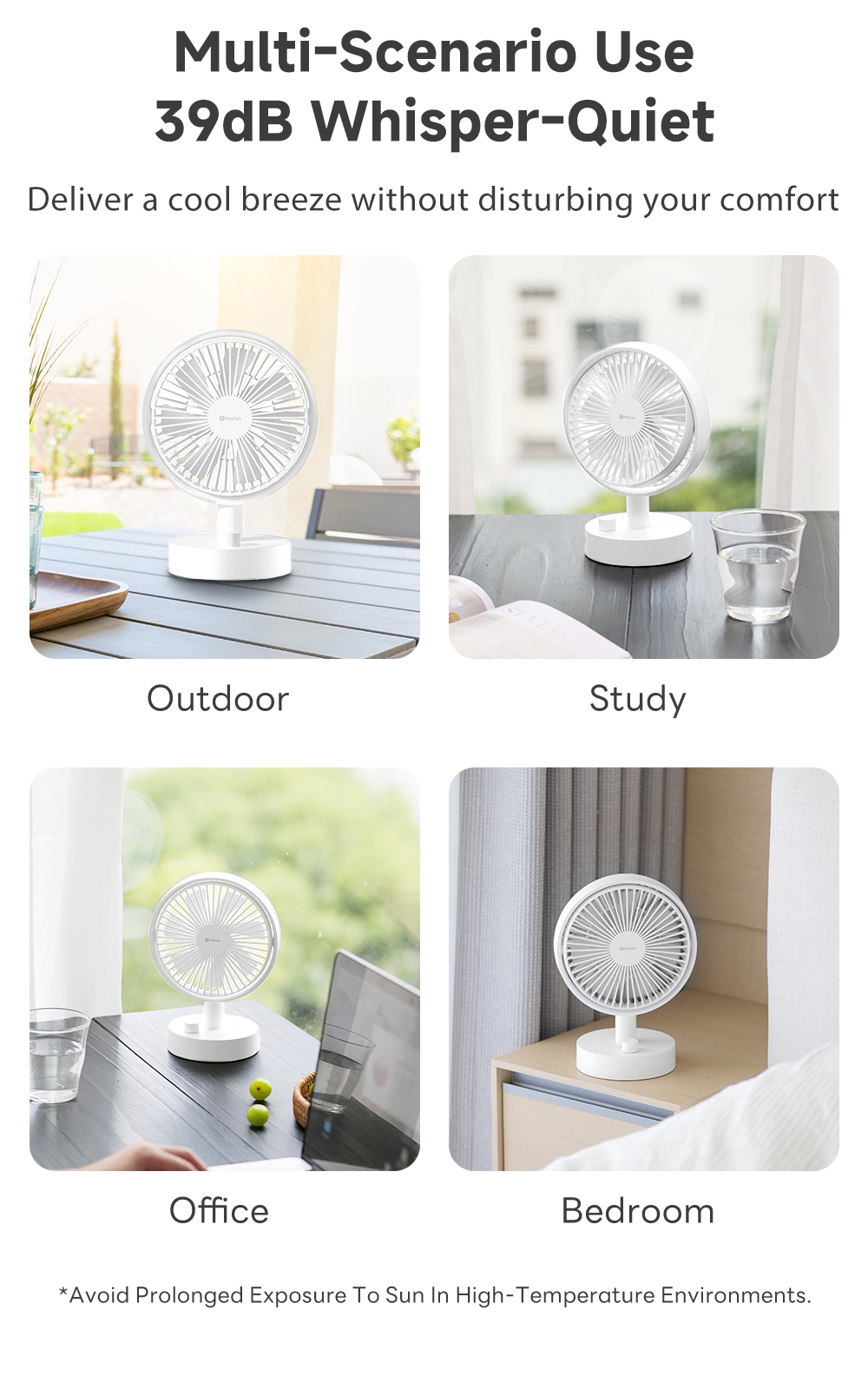 Simplus Desktop Fan Stepless Speed Adjustment 16h Runtime Type-C ...