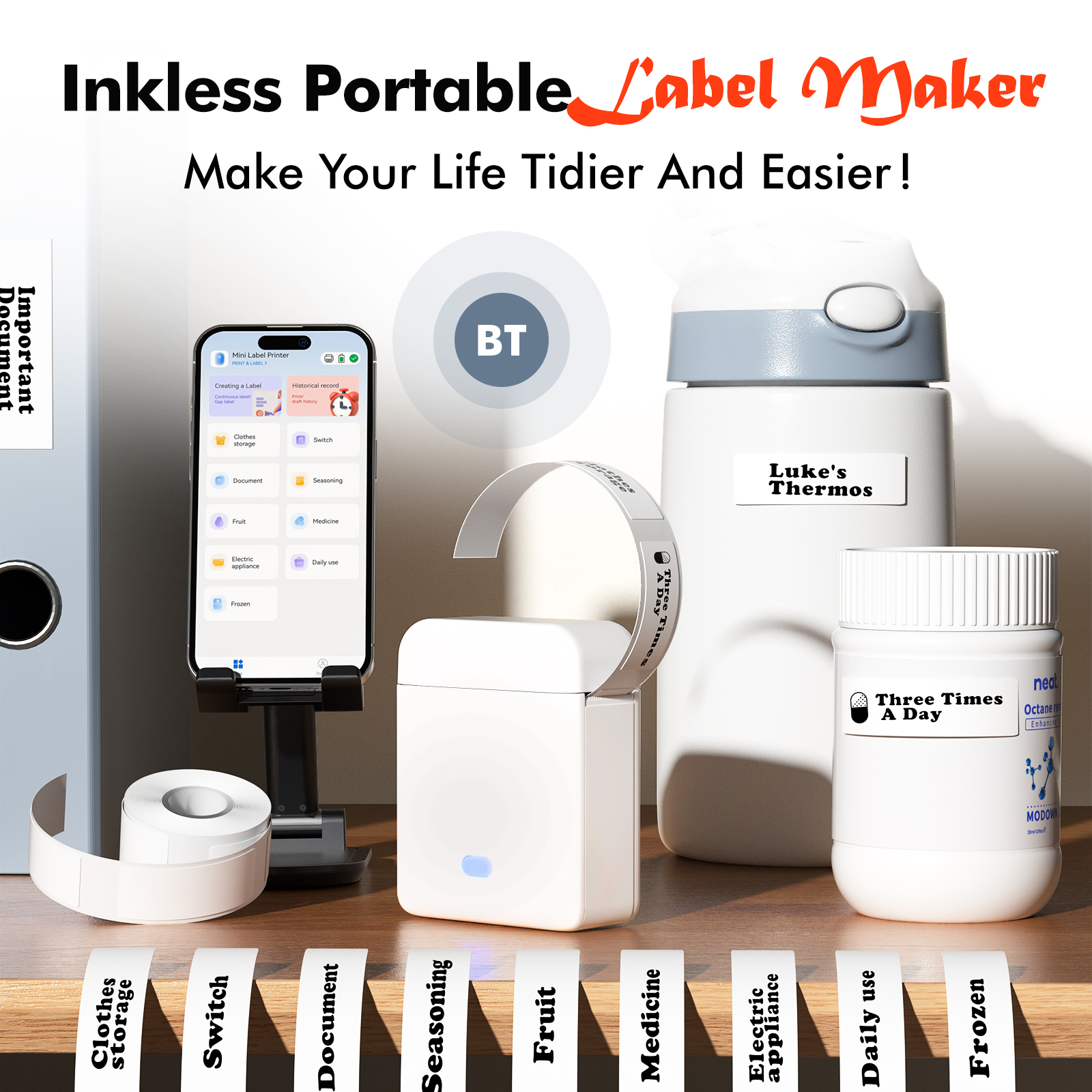 Handheld Bluetooth Inkless Thermal Printer Print Tattoo Stickers and ...