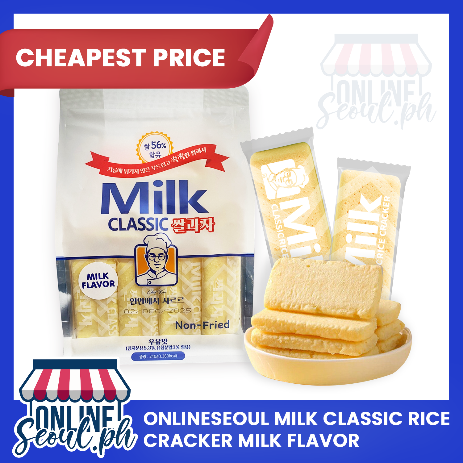 Chef Kim Milk Classic Rice Cracker Non-Fried - Original (Milk) (Cheese ...