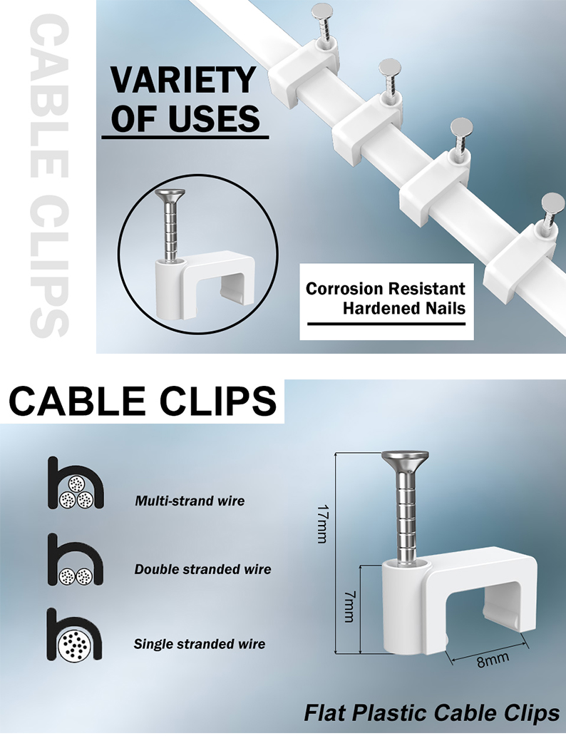 100PCS PVC Cable Clip Round And Flat 5mm-14mm Telephone Wires Nail ...