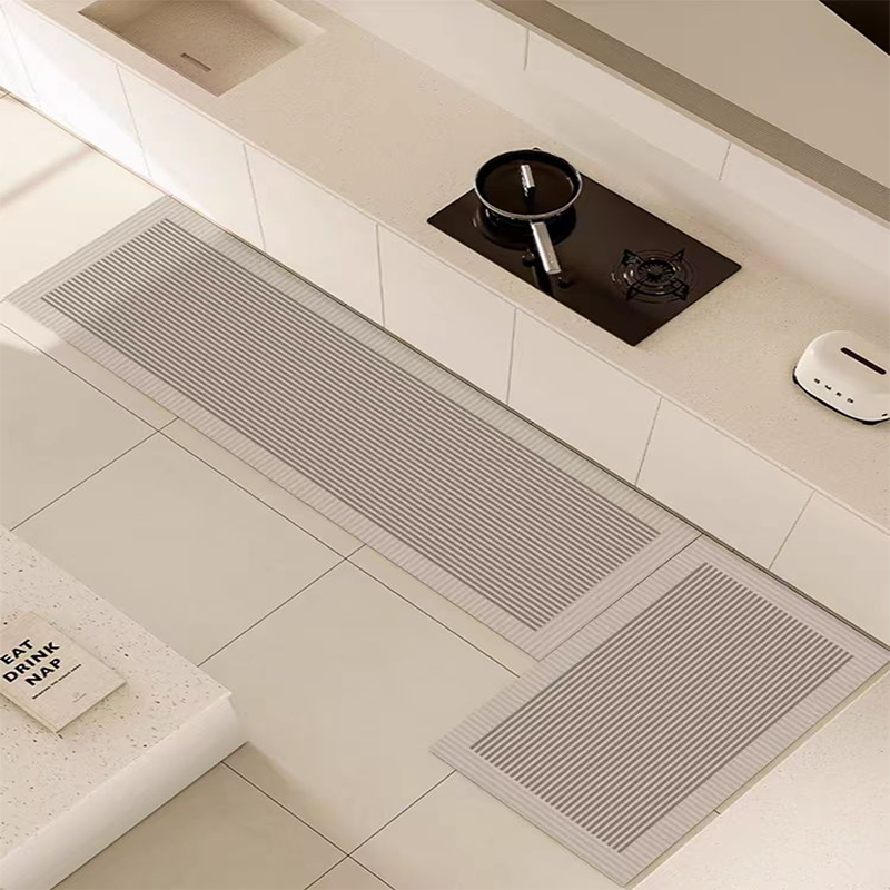 Kitchen mat,diatomaceous material,Cream Simple Line Pattern Kitchen Mat ...