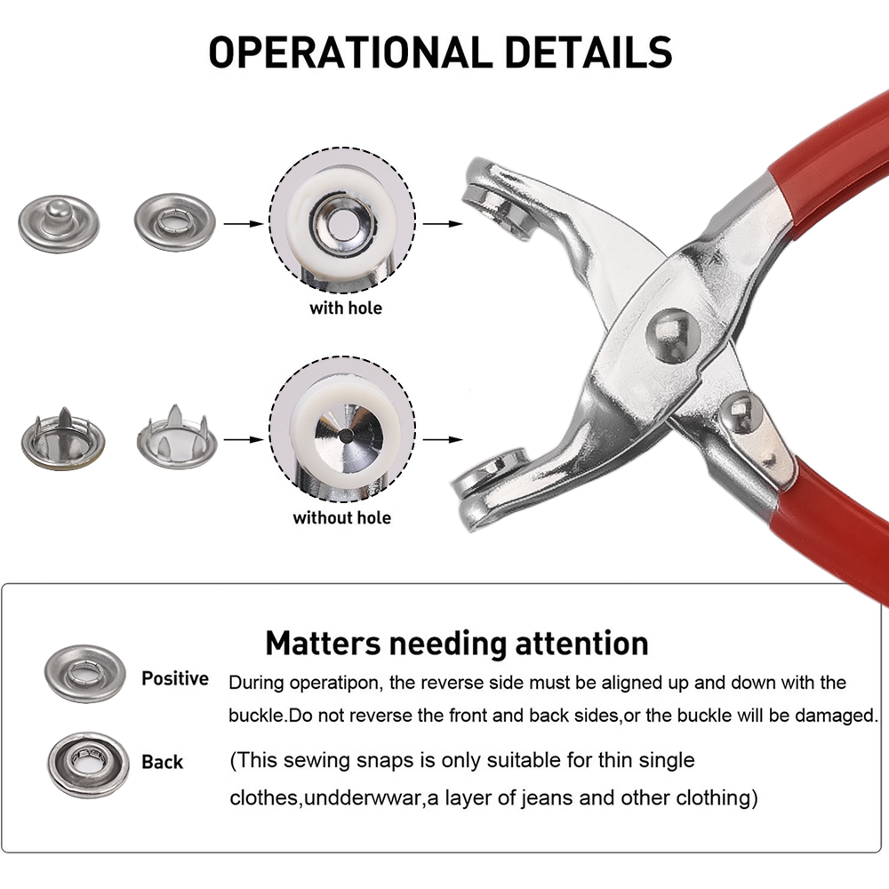 100PCS Button Pliers Set Snap Fastener Plier Tool Metal Snaps Colored ...