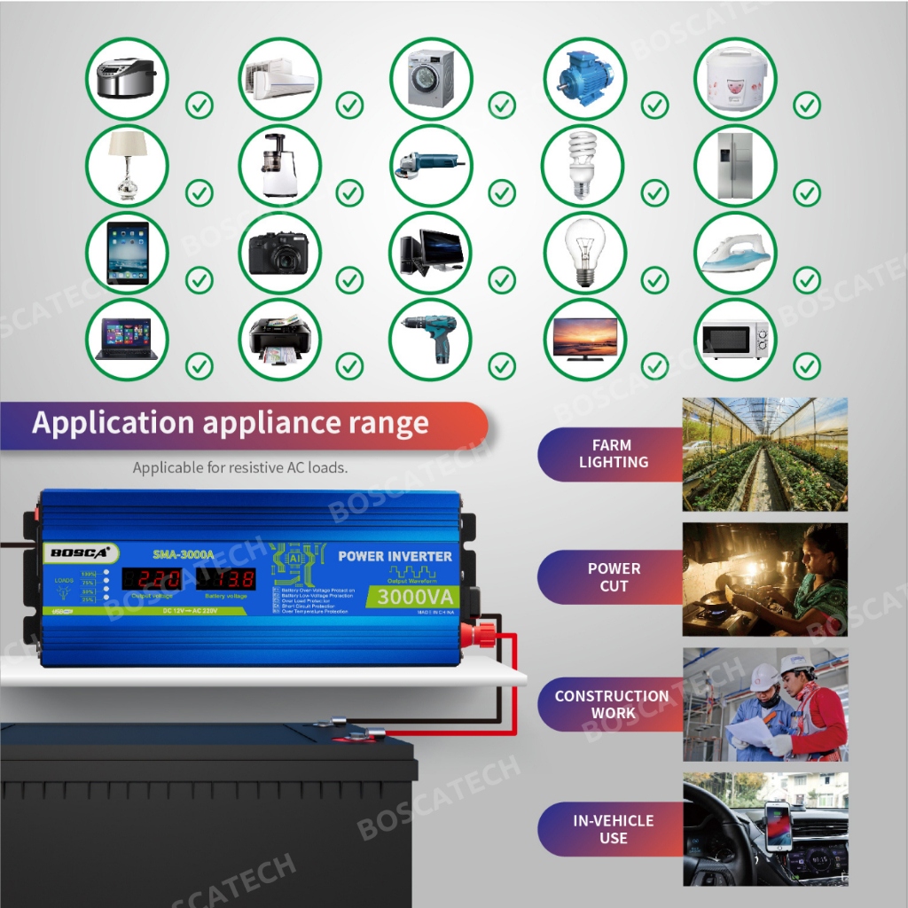 BOSCA Digital Power Inverter 1500W 2000W 3000W 12V DC To 220V AC SMA ...