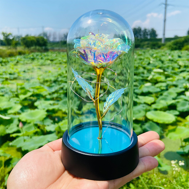 Mini Led Light Rose Artificial in Glass Dome Galaxy Rose Design as ...