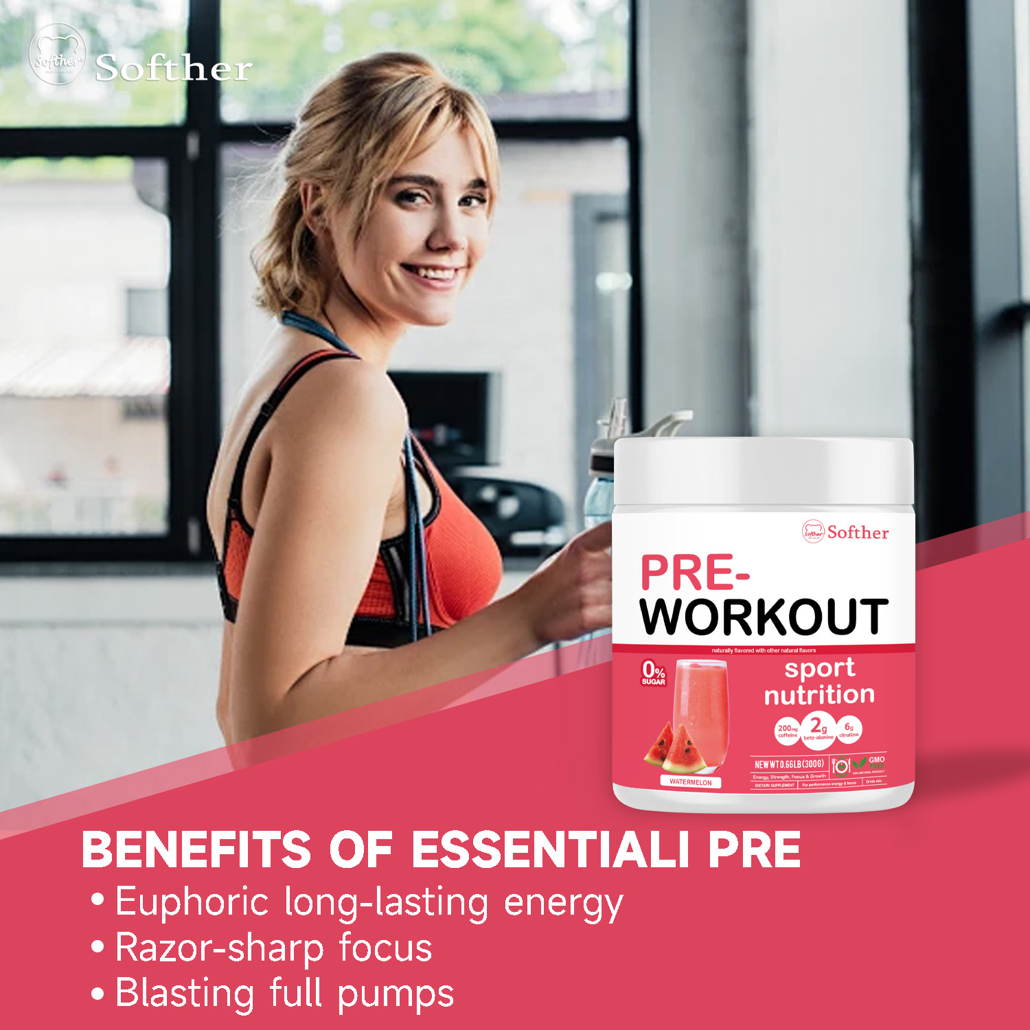 Softher Essential Pre Workout Powder Supplement Men Women Boost ...