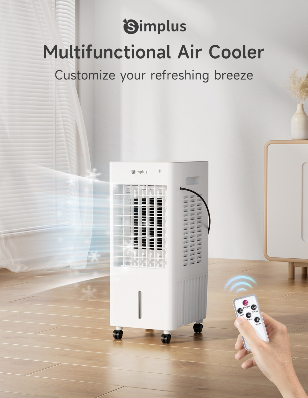 Simplus Air Cooler Household Cooling Fan 10L Water Tank Remote Control
