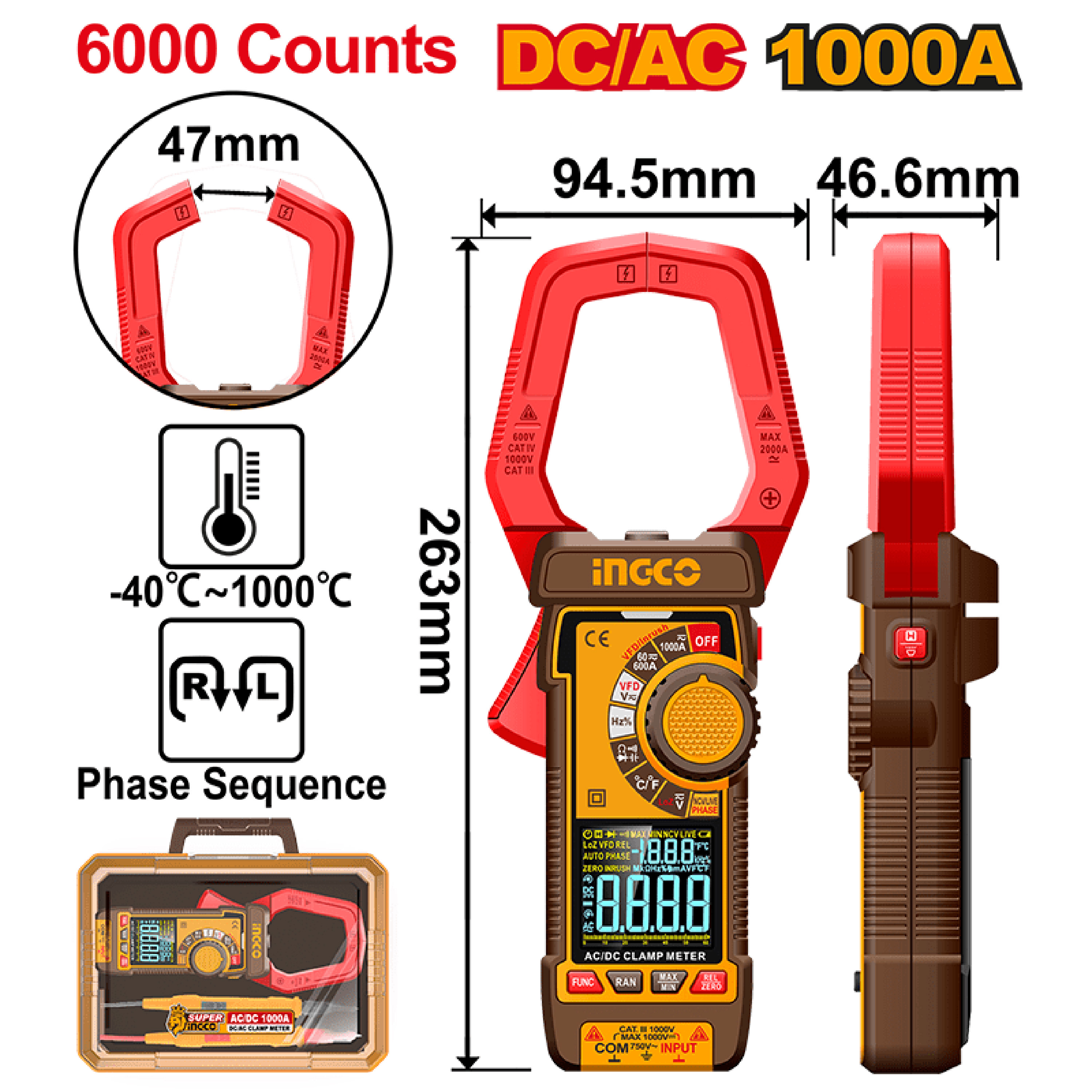 Ingco by Winland Digital AC/DC TRUR RMS 6000counts Digital Clamp Meter ...