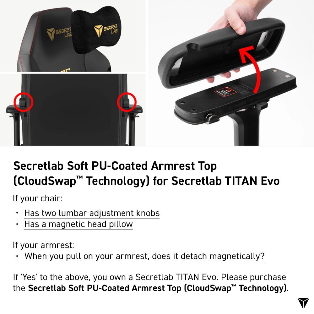 Secretlab Classics Armrest with Soft PU-Coated Spare Part | Shopee ...