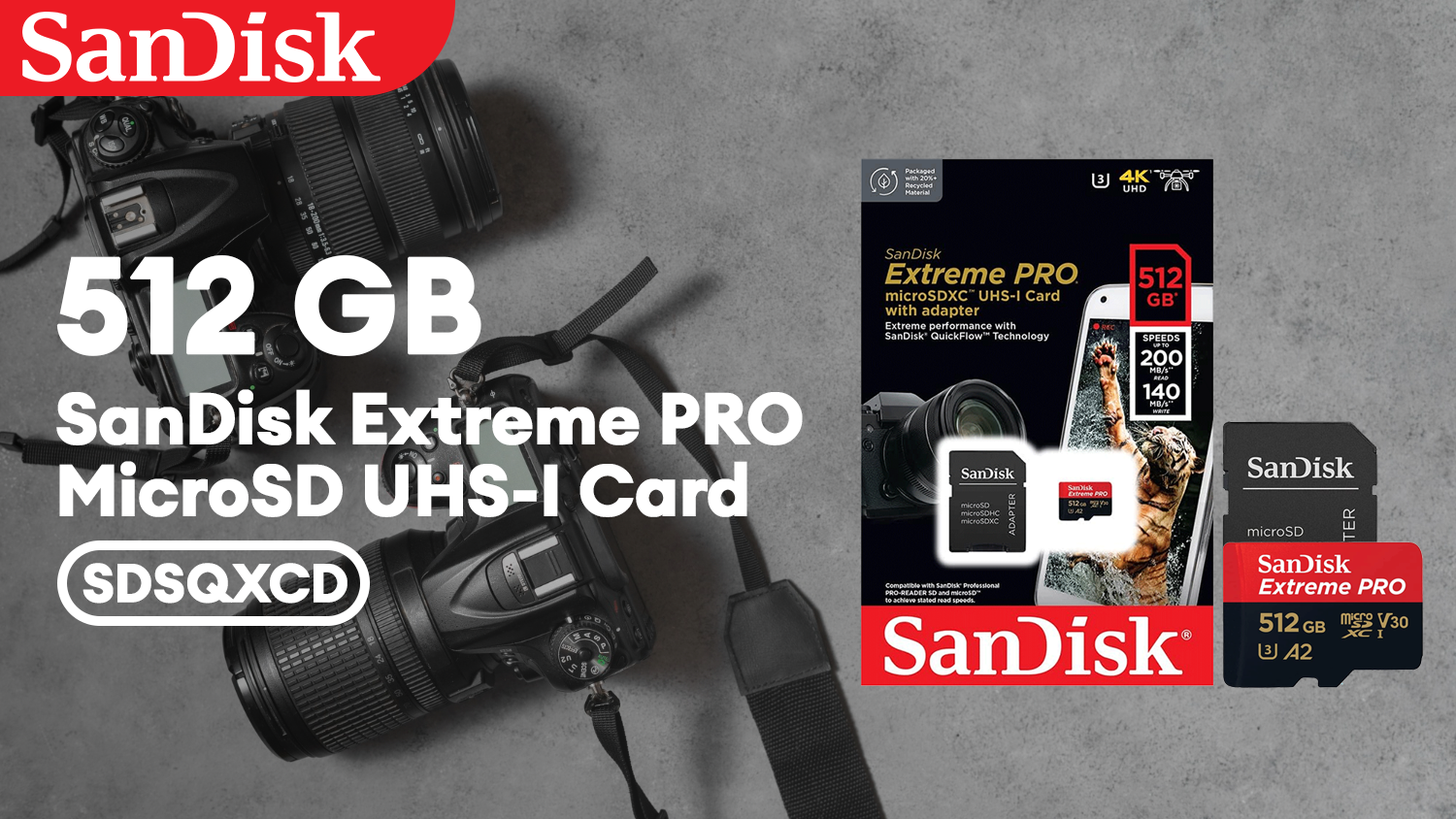 SanDisk Extreme PRO 512GB SDSQXCD MicroSD Card w/ Adapter, A2 UHS