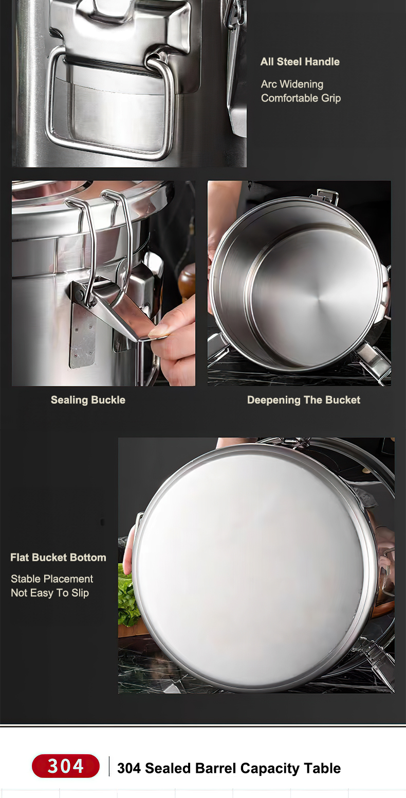 304 Stainless Food Storage Rice Dispenser Metal Bucket Large Capacity ...