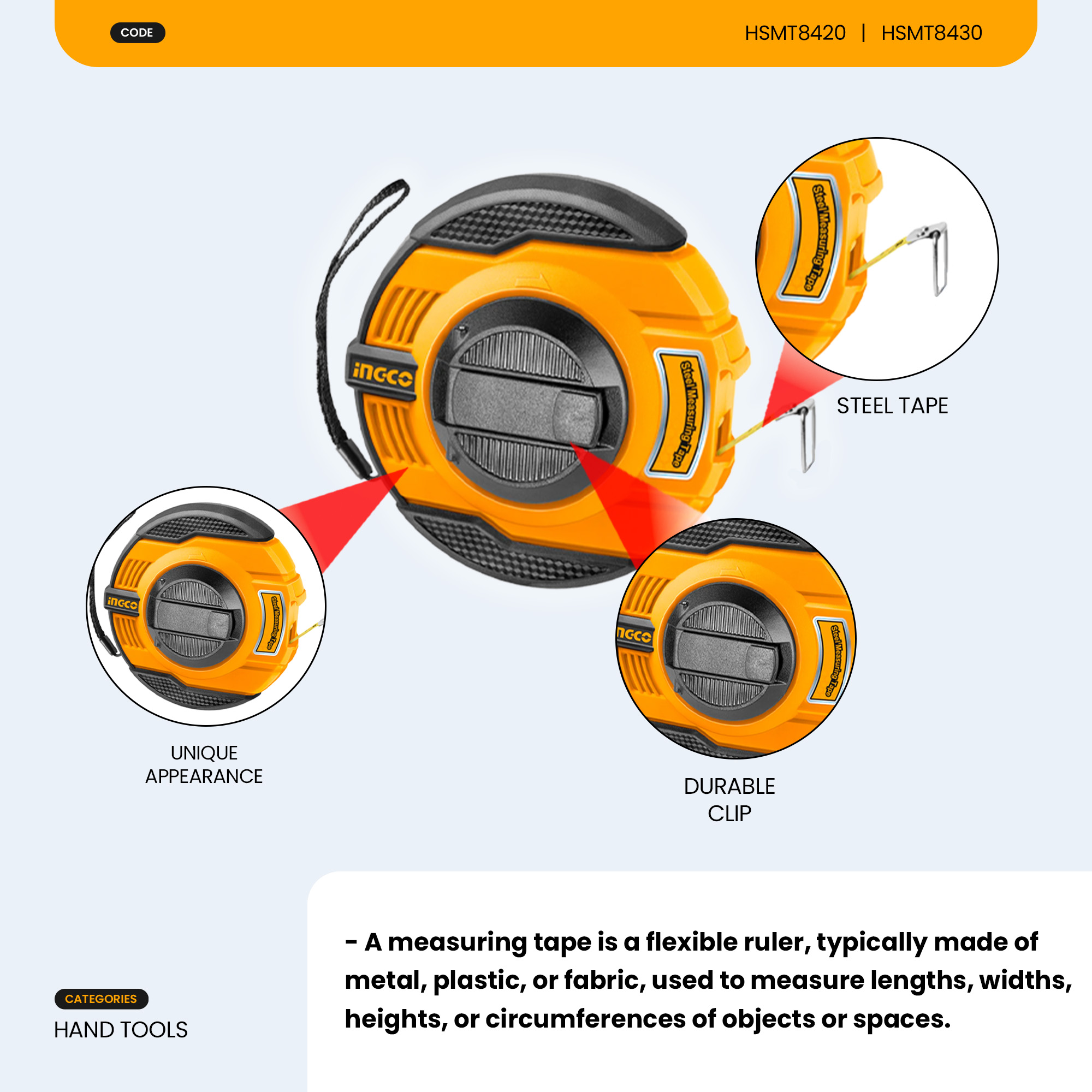 Ingco 20mx12.5mm Steel Measuring Tape Metric/Inch Marking Ruler Dual ...