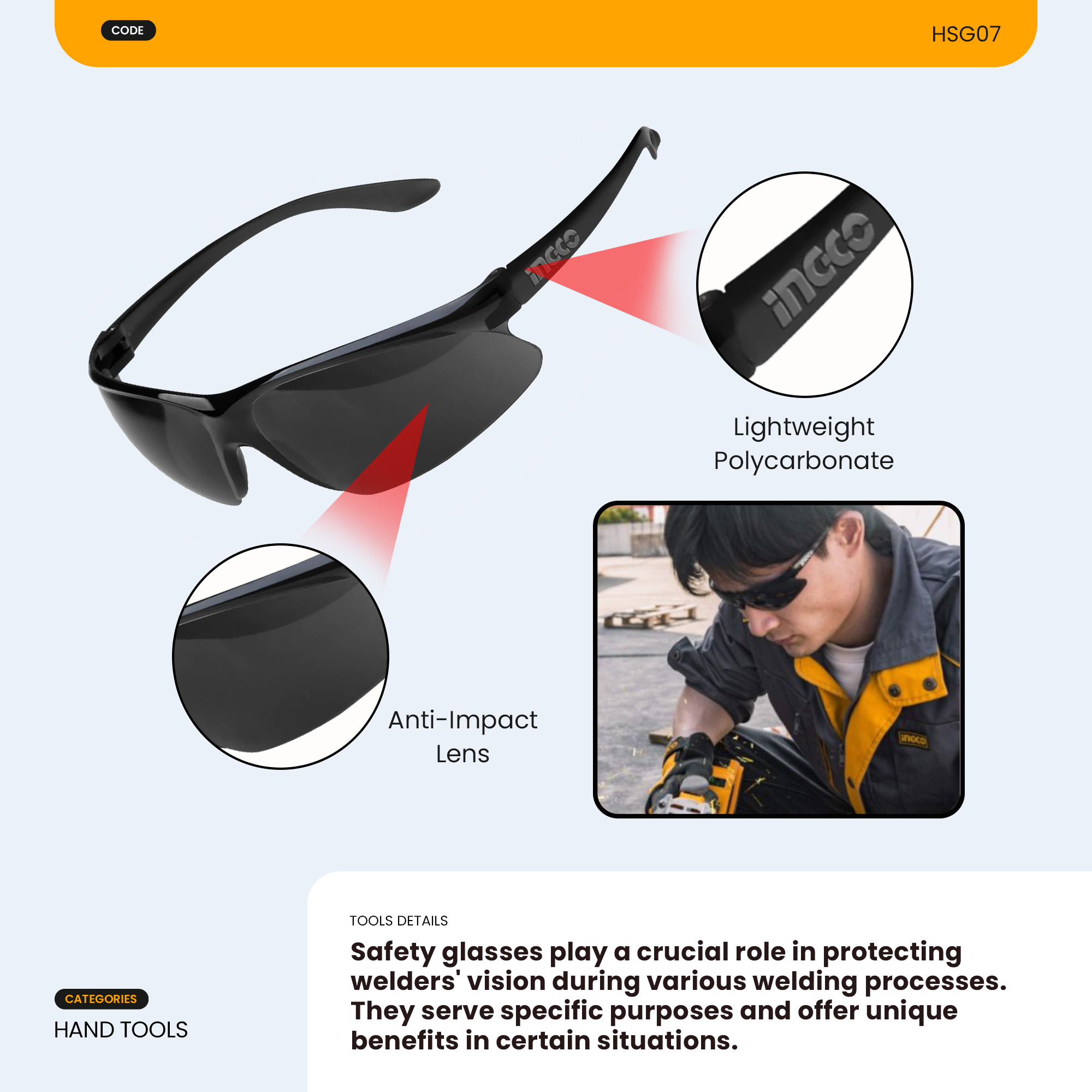 Ingco Safety Goggles Wide Visual Welding Eyewear Protection Welder Eye ...