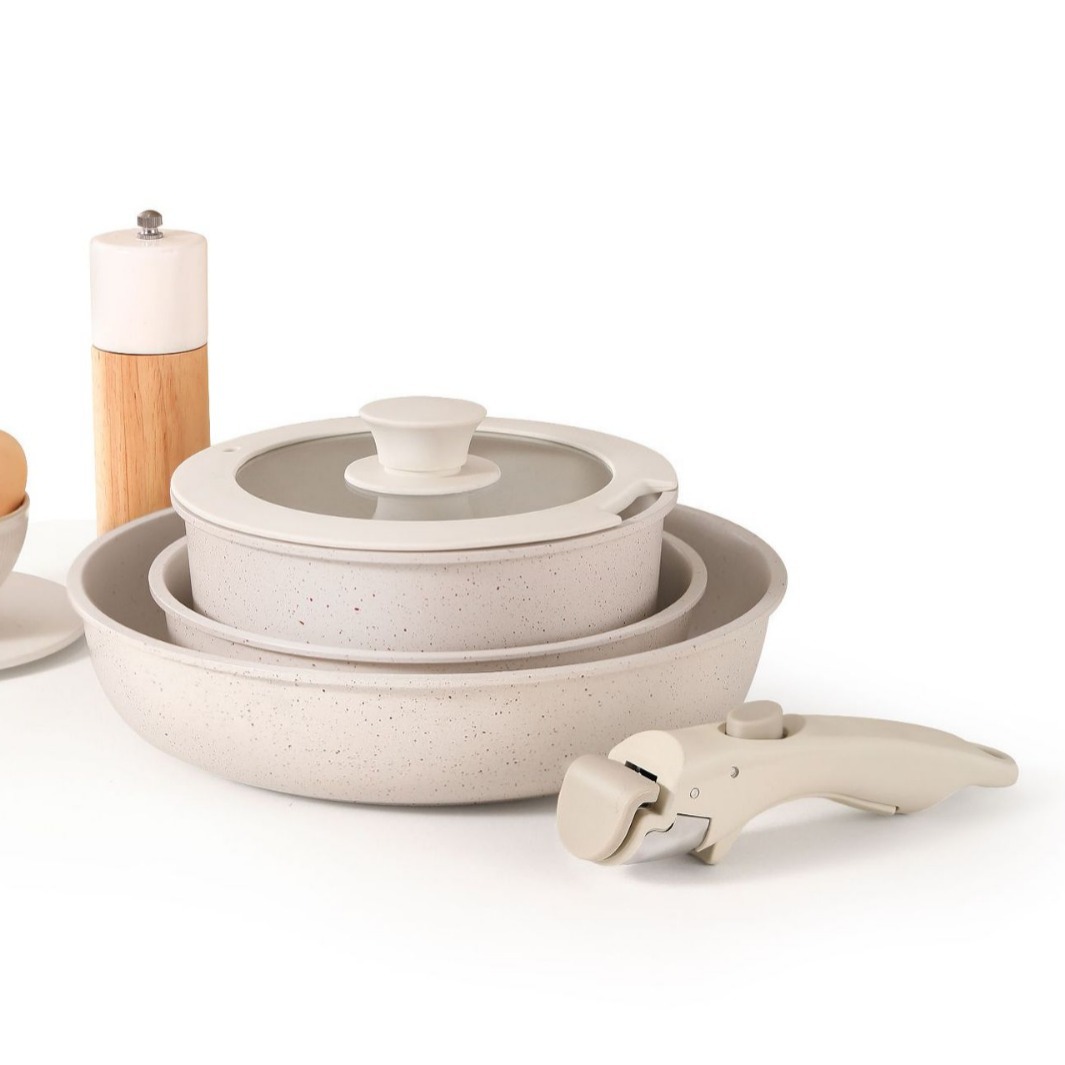 【LEUSE】Non-stick cookware set - 5-piece set with detachable handle ...