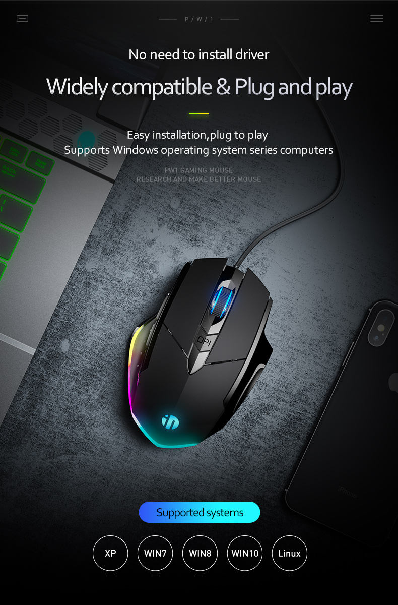 Inphic W1 6Keys Wired Gaming Mouse RGB Macro Programmable Ergonomic ...