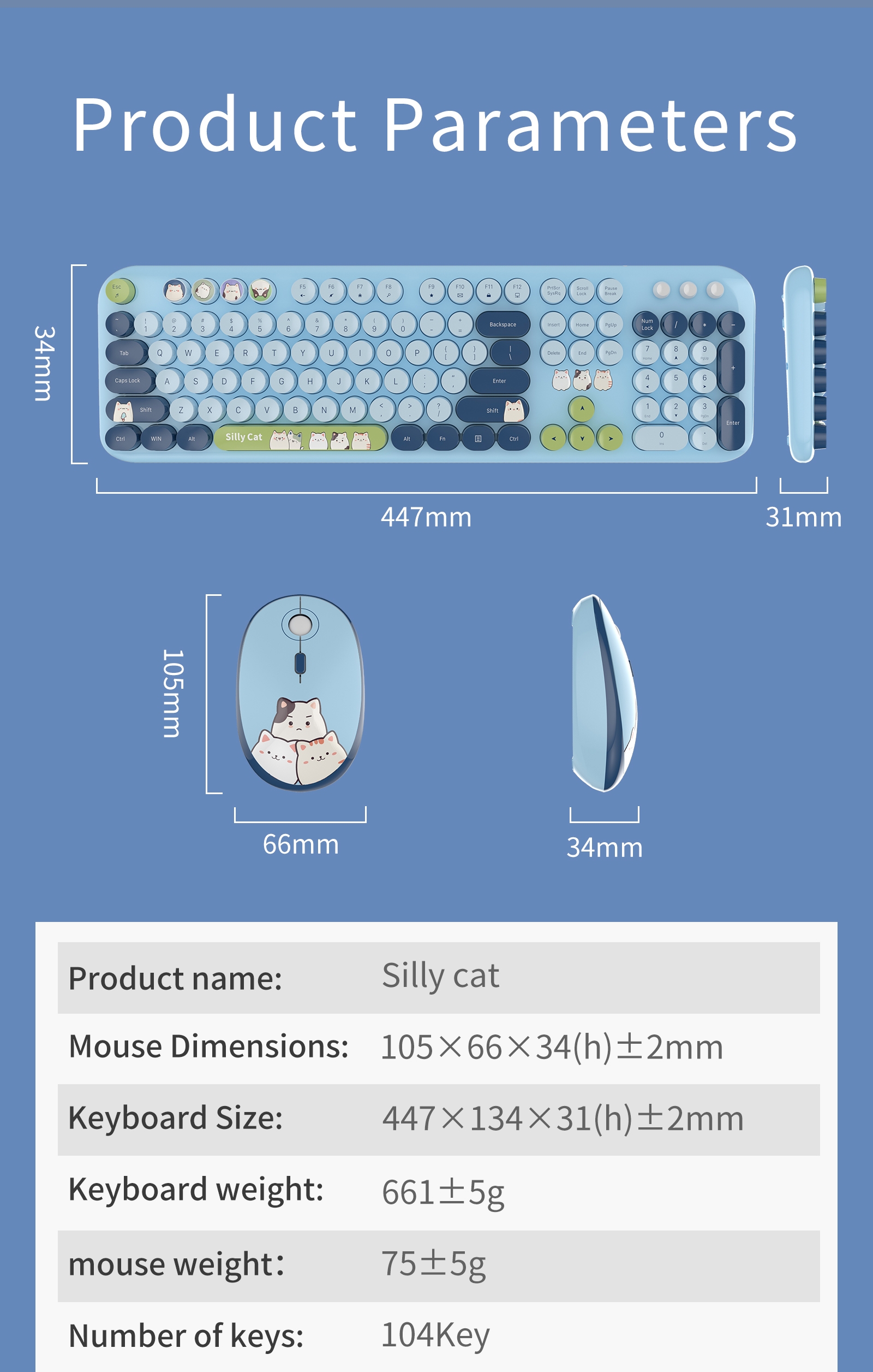 FANTASY MOFii Silly Cat Retro Cute Wireless Keyboard and Mouse Set For ...