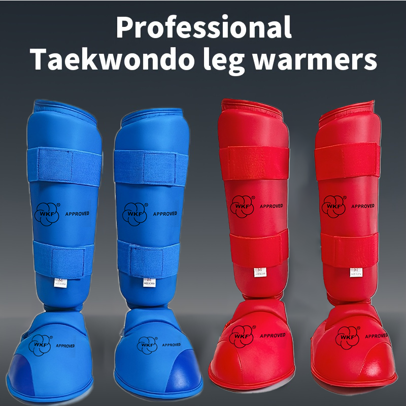 Red Blue karate shin foot guard set muay thai gear set for taekwondo ...