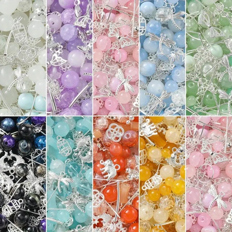 50g Mixed Glass Beads+Mixed Alloy Pendant Stylish Charm Jewelry Spacer ...