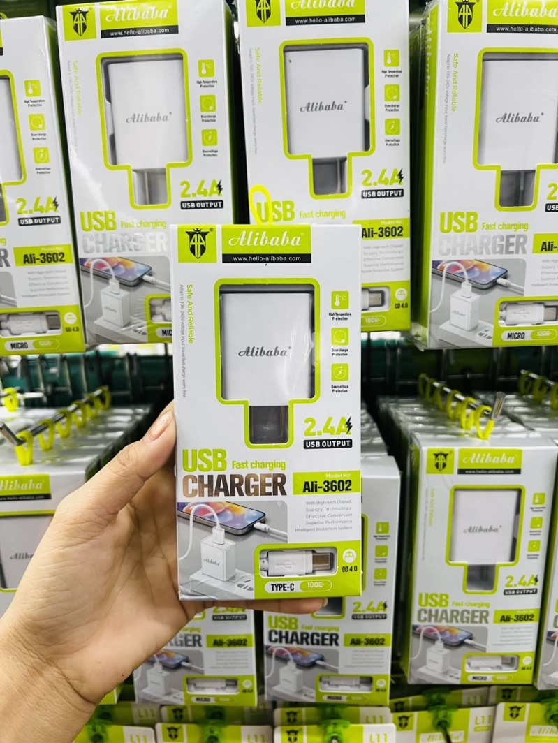 alibaba Ali-3602 2.4A USB Fast Charger Micro Type C ios | Shopee ...