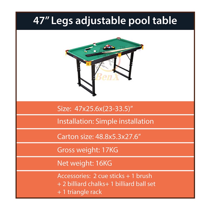 【Sa stock】120cm Billiard Table for Kids Adjustable Metal Legs Billiard ...