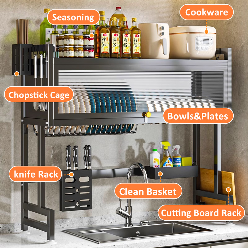 GSLife Dish Rack With Cover | 2-Tier Kitchen Organizer Over-Sink ...