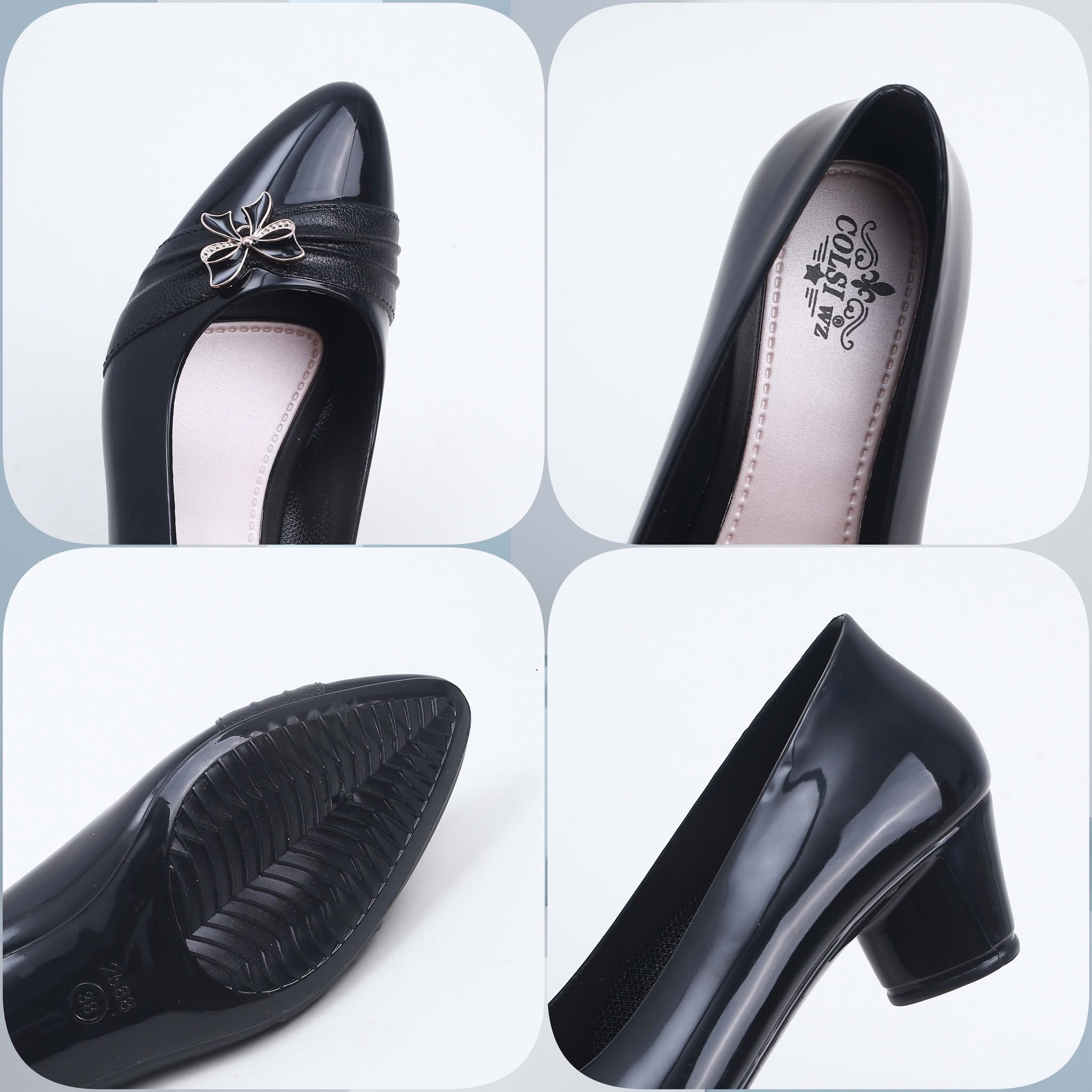 [CS] New One inch Heels Pointed Rubber Black Shoes with Ribbon Design ...
