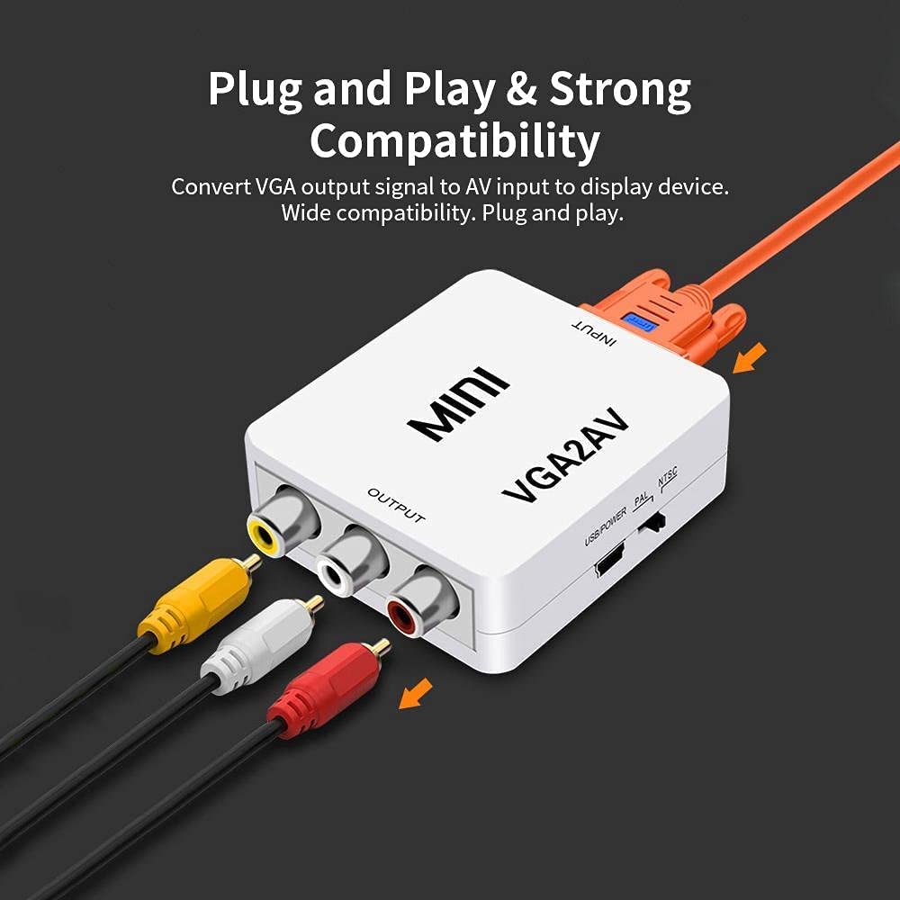 Mini Vga to Av Converter Adapter 3.5mm Audio 1080p Vga2Av Hd Converter ...