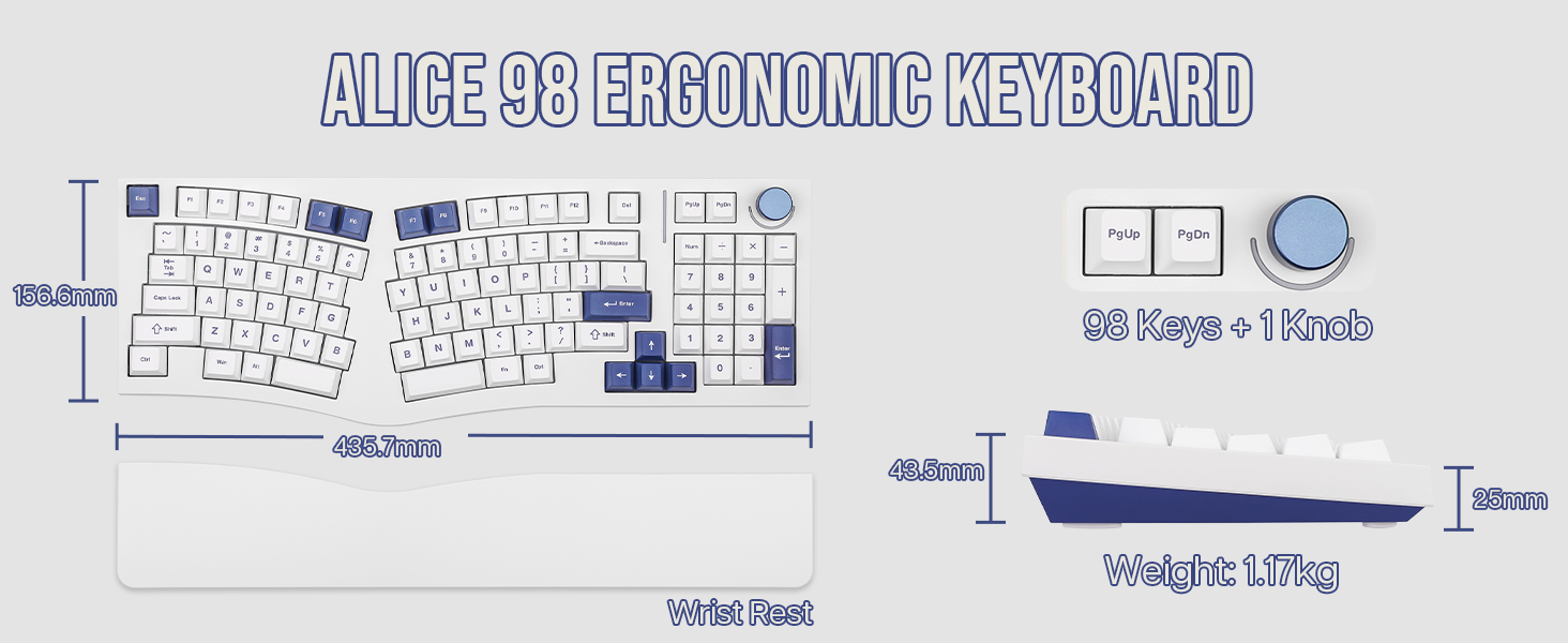 FEKER Alice98 Pro Ergonomic 98 Keys Mechanical Keyboard QMK/VIA Hot ...