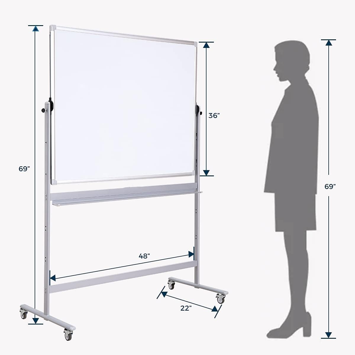 90*120CM 2 Sided White Board with Stand Stationary Aluminum Magnetic ...