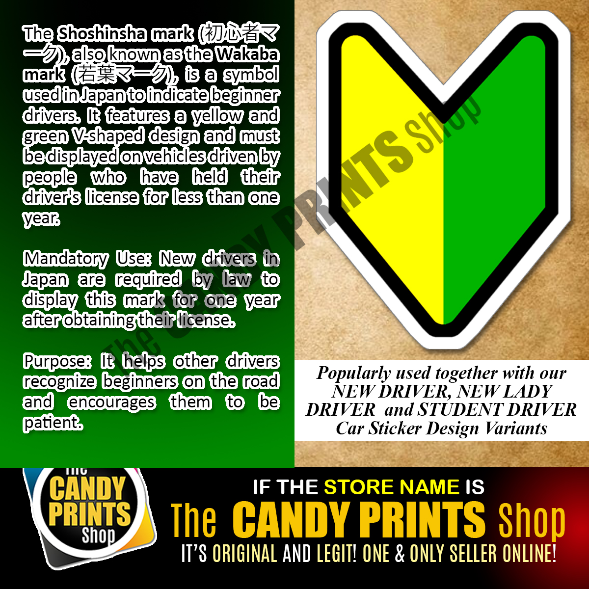 Japanese Shoshinsha/Wakaba Mark Vinyl (Non-Magnetic) Car Stickers for ...