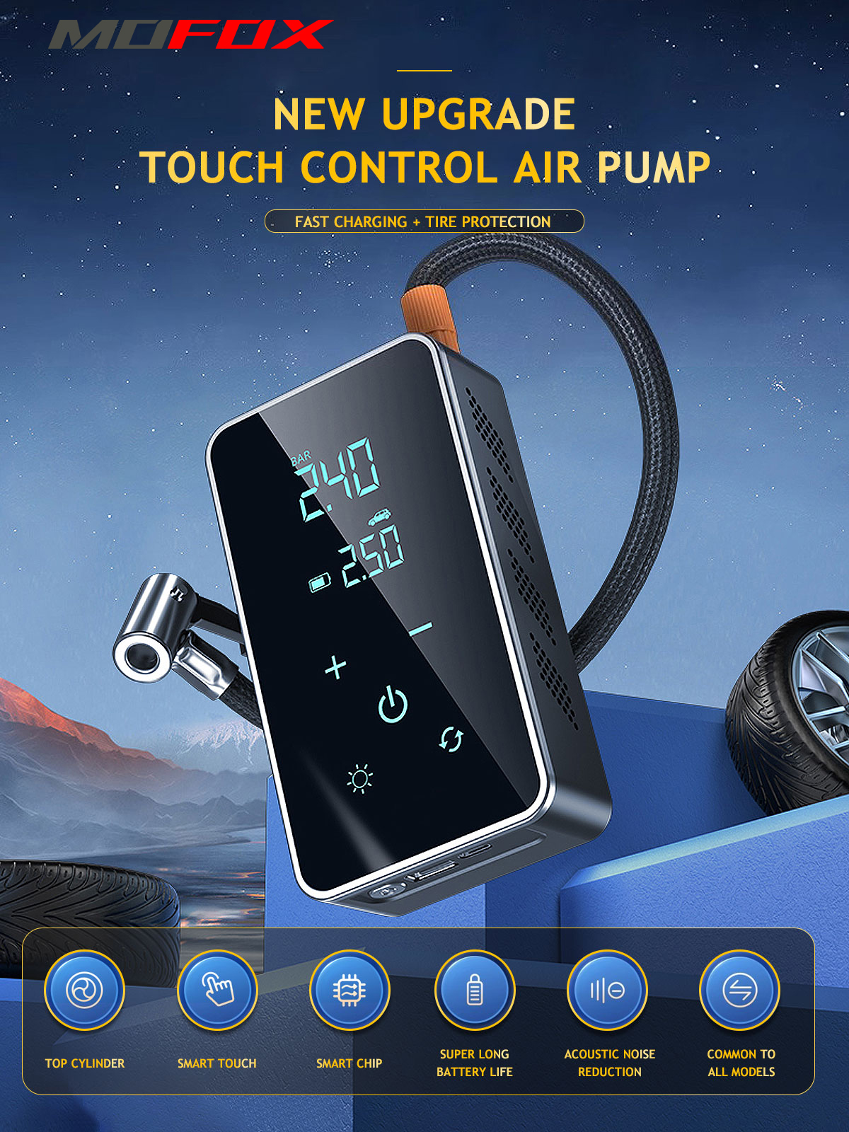 MOFOX 150PSI Wireless Tire Inflator With Light & Powerbank Portable ...