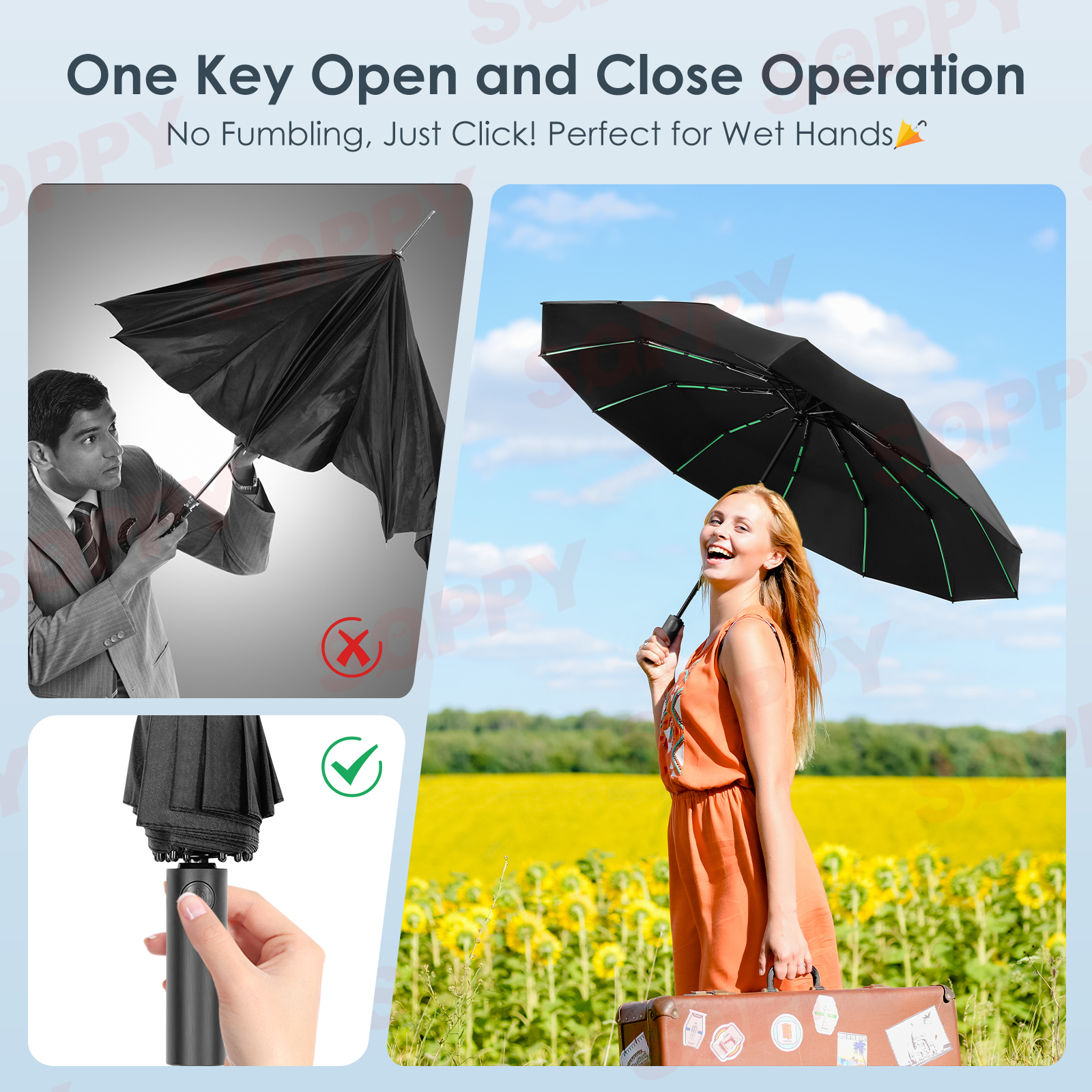 SOPPY 108Ribs Automatic Umbrella Storm Resistant Large Umbrella For Sun ...